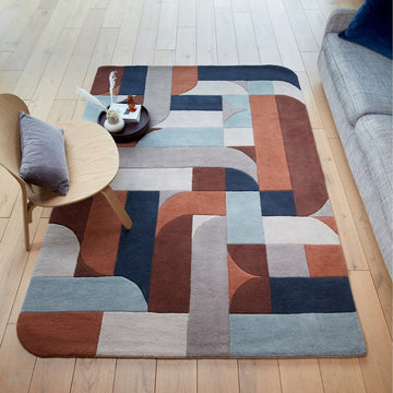 Matrix MAX88 Klotski Modern Geometric Hand-Woven High-Density Soft Textured Shimmer Wool & Viscose Blend Terracotta/Navy/Ivory/Grey/Taupe Rug-Asiatic Carpets-Rug Love - The Most Loved Rug Store